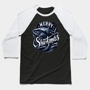 Merry Sharkmas, Santa Waving, Christmas Gift, m Shark Gift Baseball T-Shirt